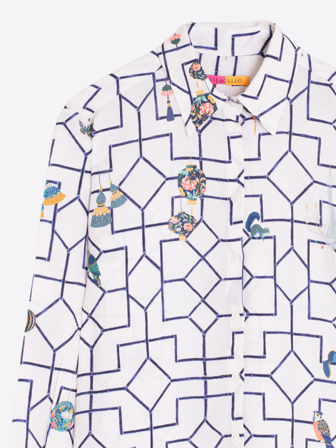 Chemise à imprimé treillis et motifs fantaisie