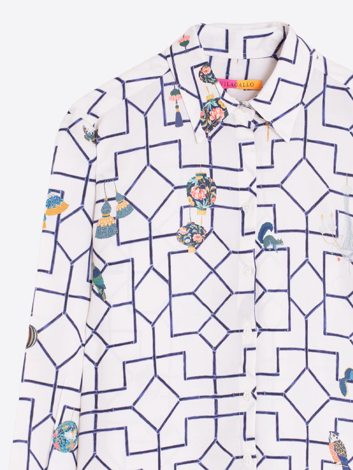 Chemise à imprimé treillis et motifs fantaisie