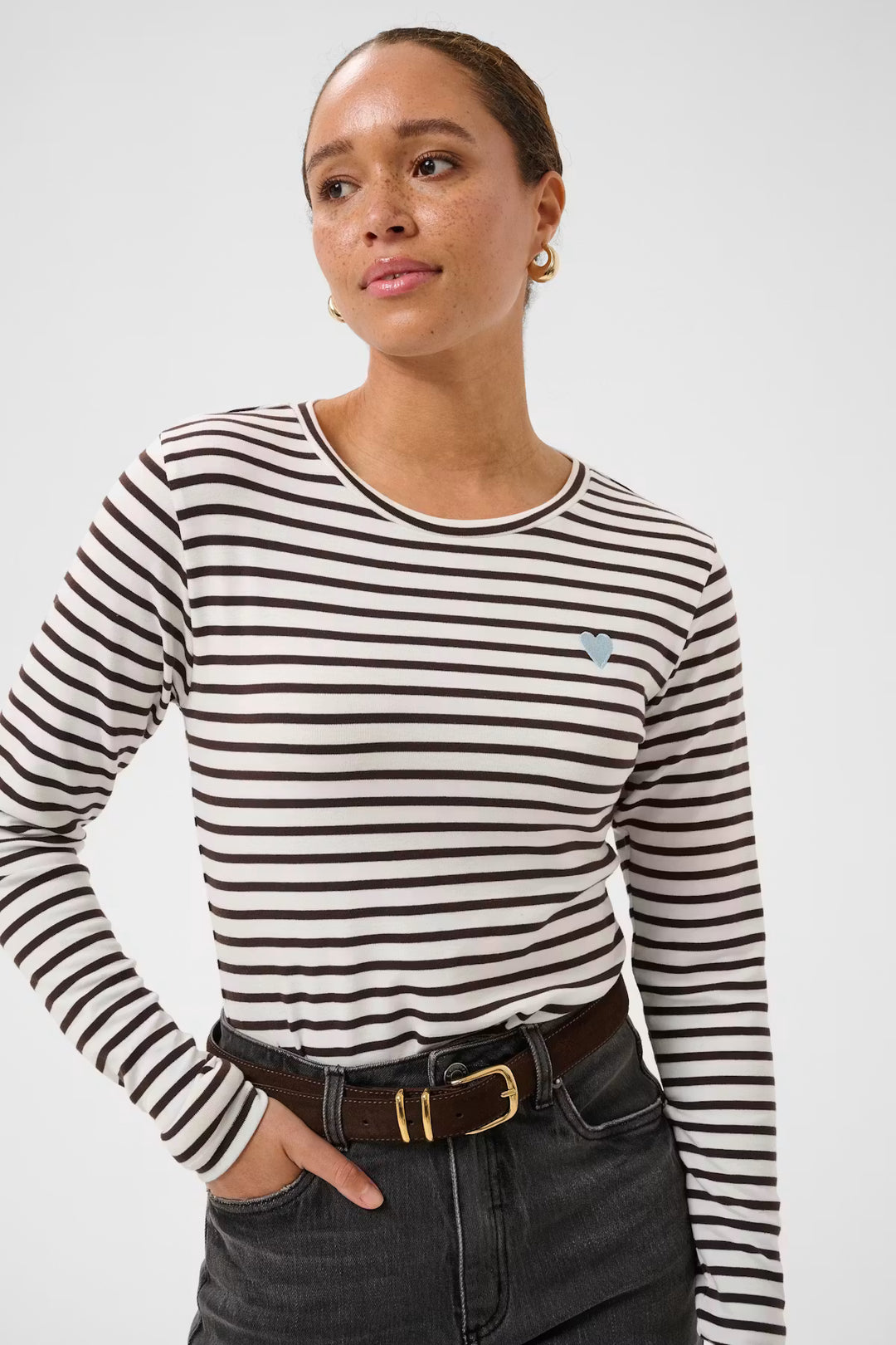 T-shirt rayé Liddy avec coeur brodé à manches longues