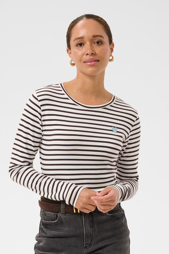 T-shirt rayé Liddy avec coeur brodé à manches longues