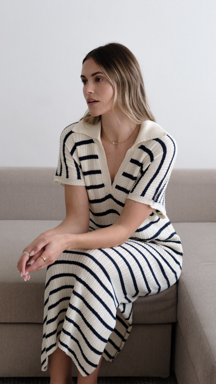 Robe midi rayé en maille texturée Erin