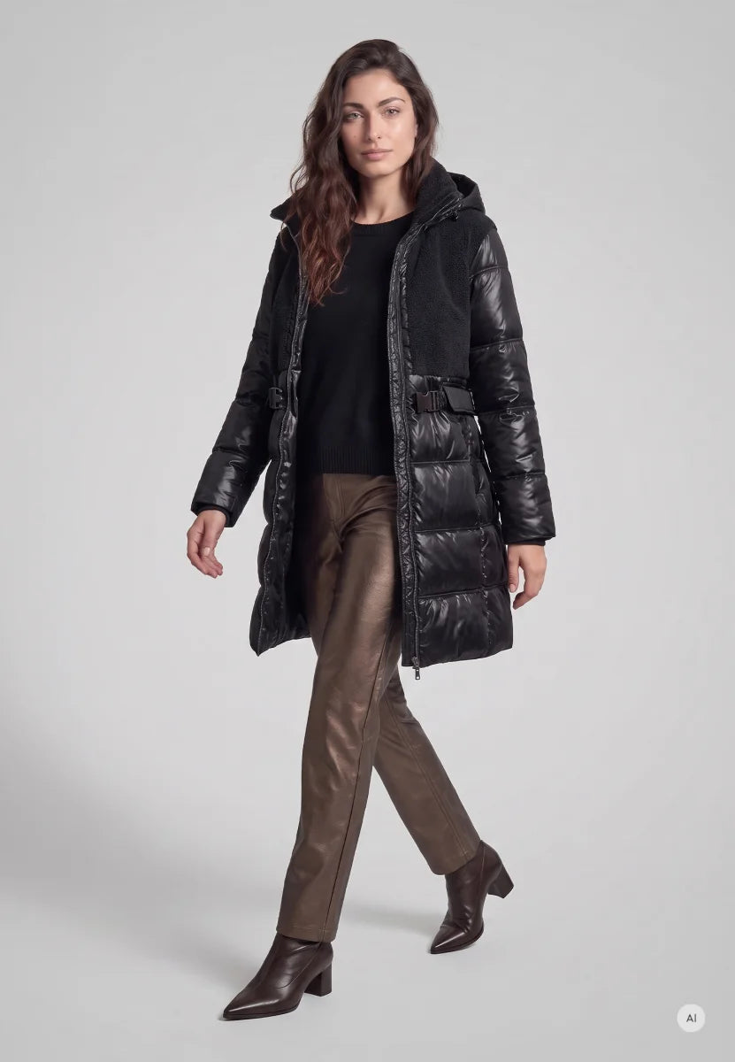 Manteau long matelassé à texture bouclée
