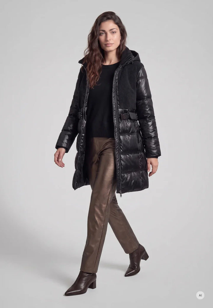 Manteau long matelassé à texture bouclée