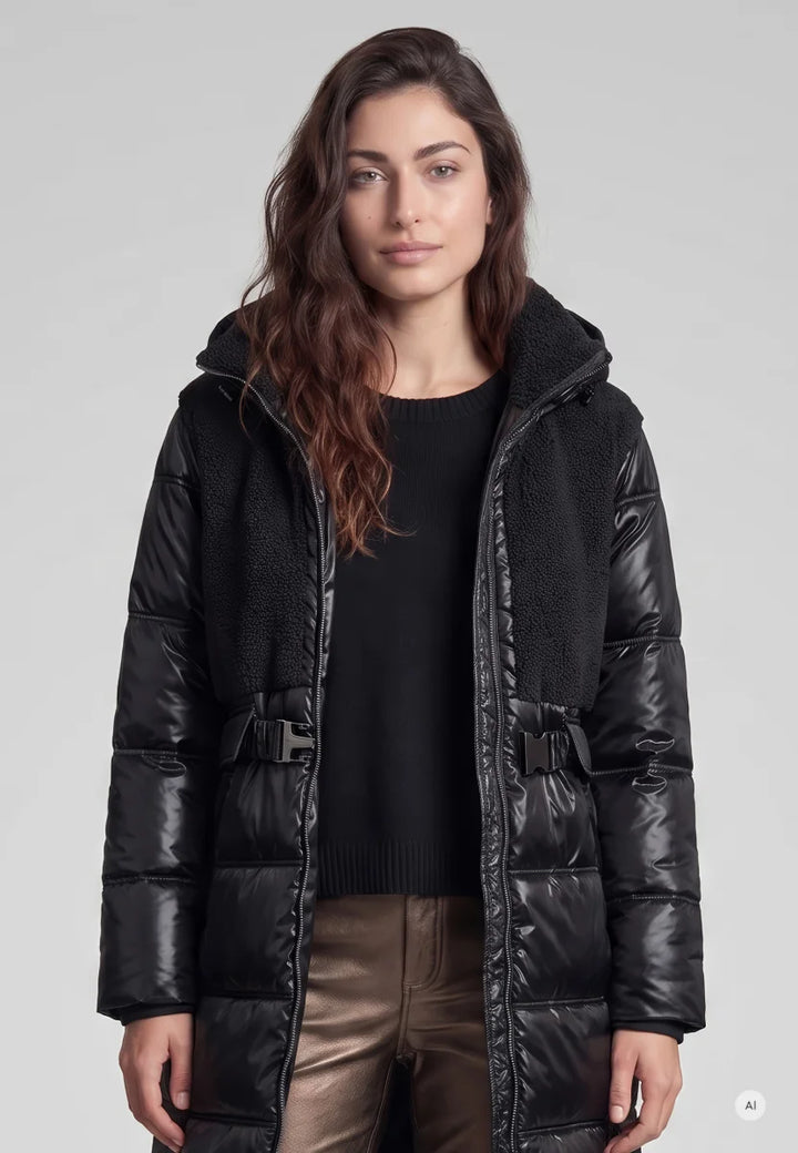 Manteau long matelassé à texture bouclée