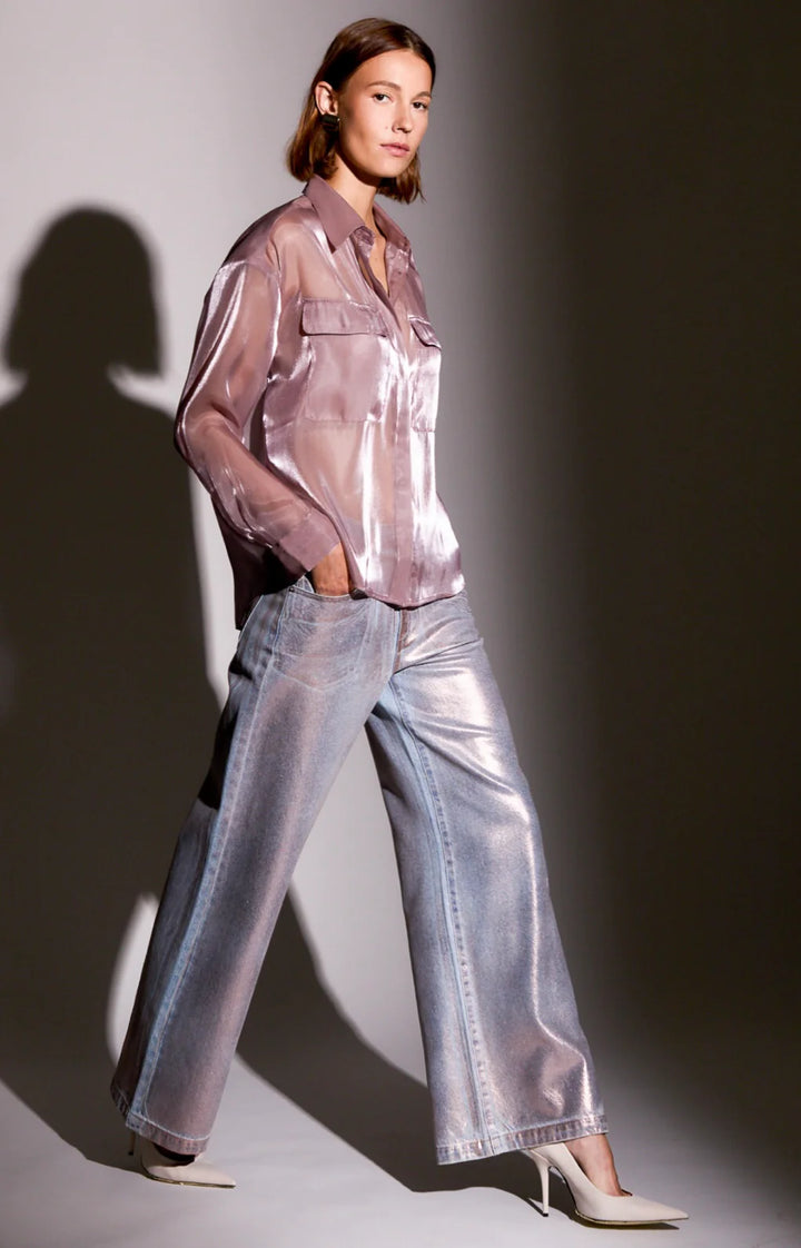 Jeans palazzo à taille basse métallique Jadyn