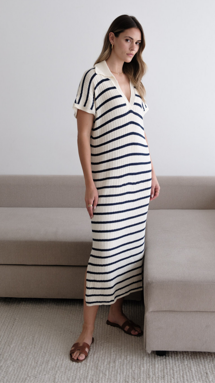 Robe midi rayé en maille texturée Erin