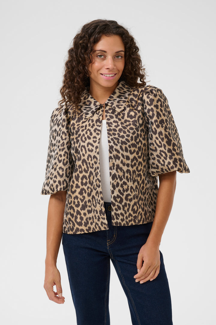 Veste courte satinée avec imprimé léopard Muxi