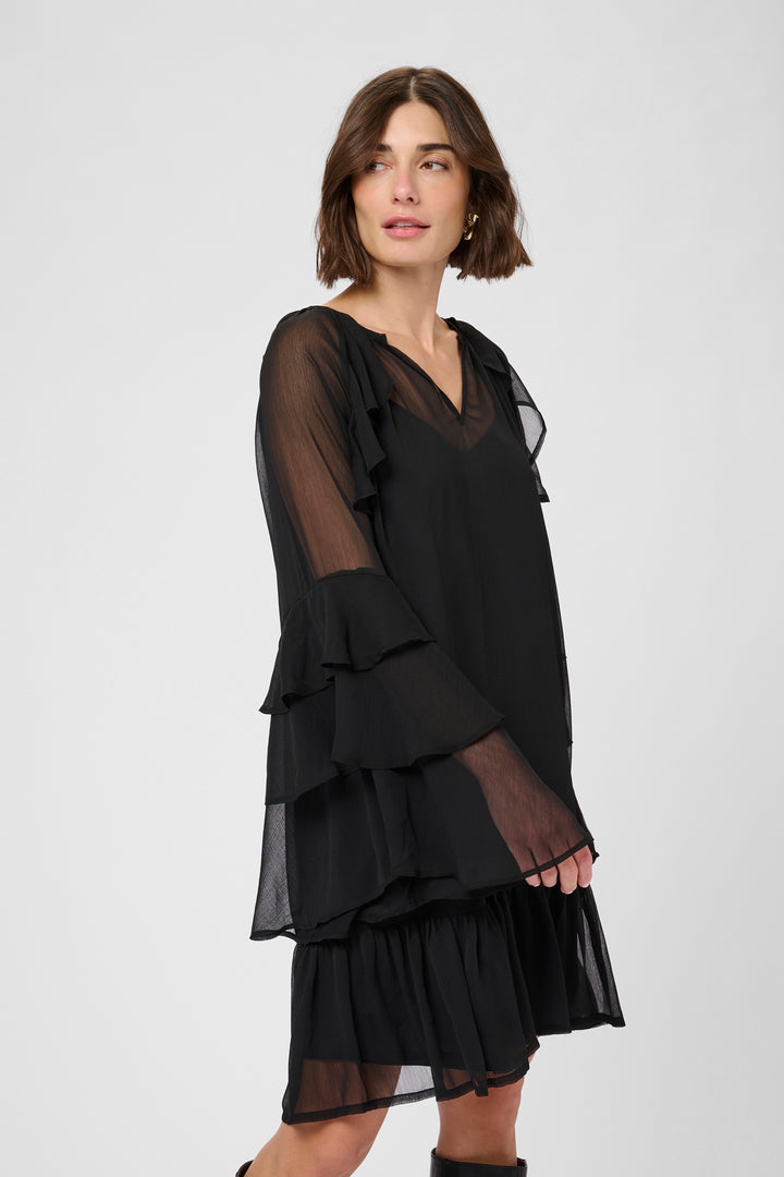 Robe courte transparente à volants Lianoa