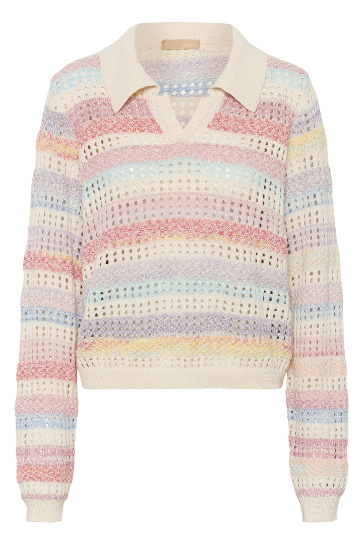 Pull polo Juana ajouré à rayures douces