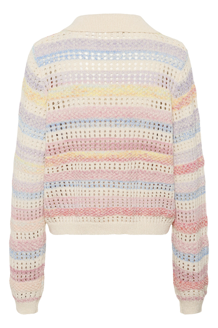 Pull polo Juana ajouré à rayures douces