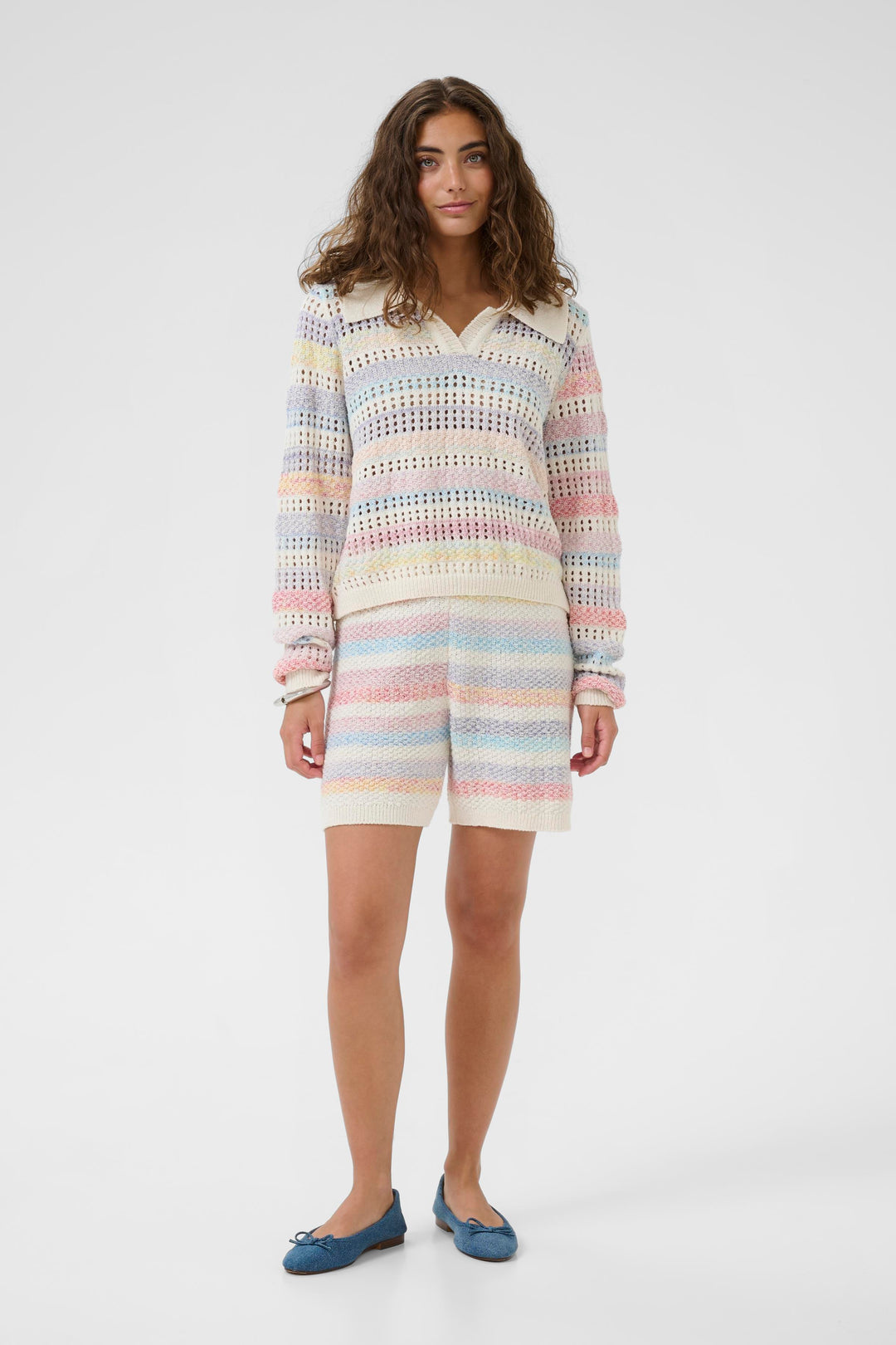Pull polo Juana ajouré à rayures douces