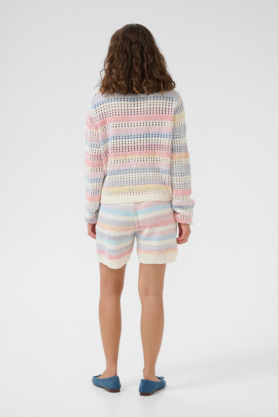 Pull polo Juana ajouré à rayures douces