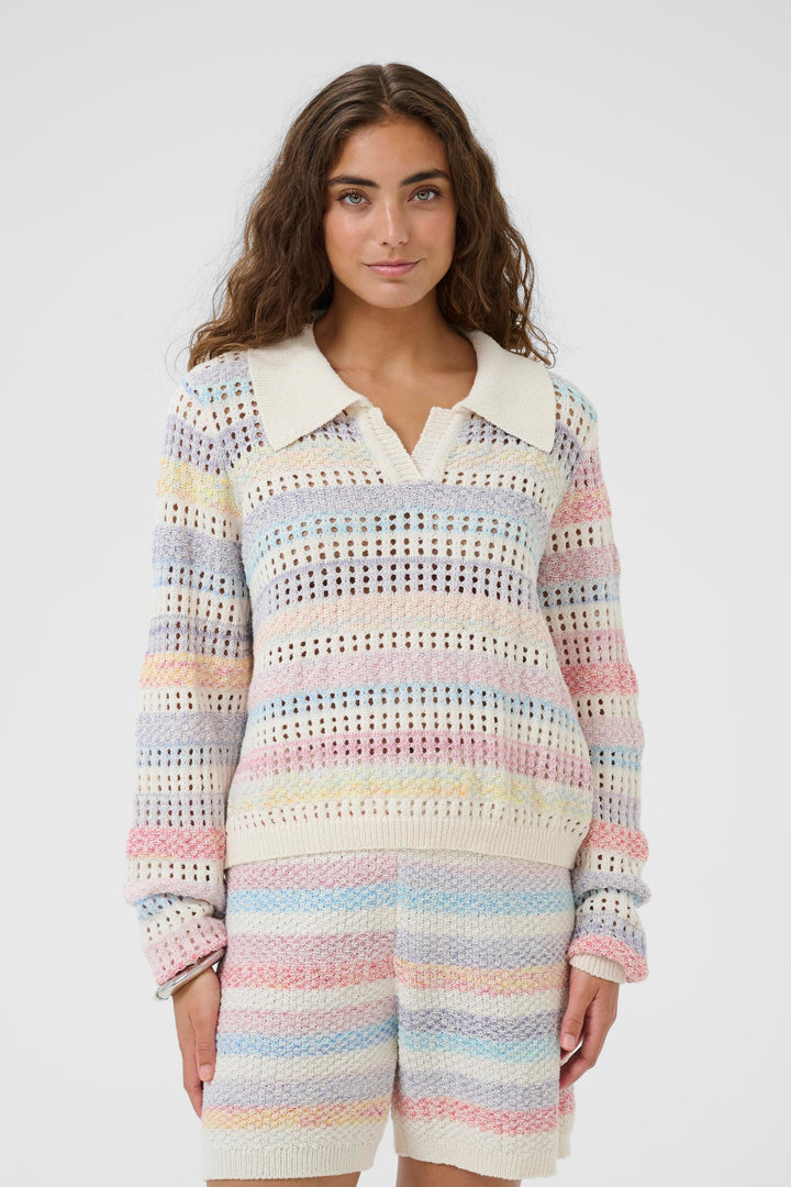Pull polo Juana ajouré à rayures douces