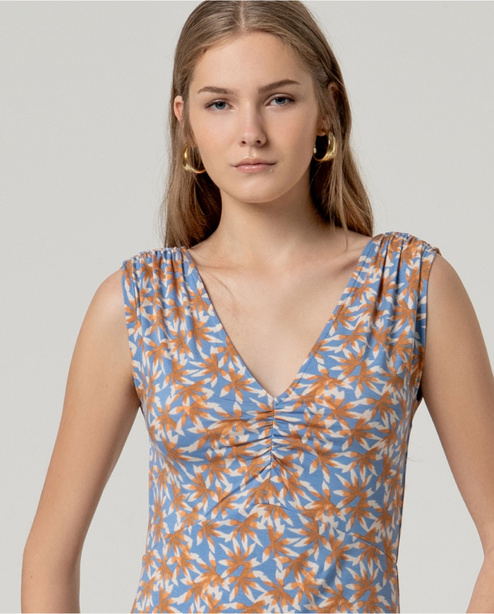 Robe midi imprimée à encolure V