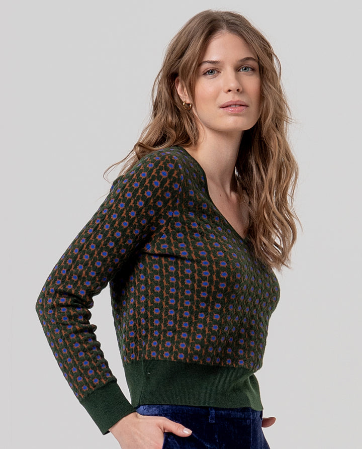 Pull à col en V en jacquard