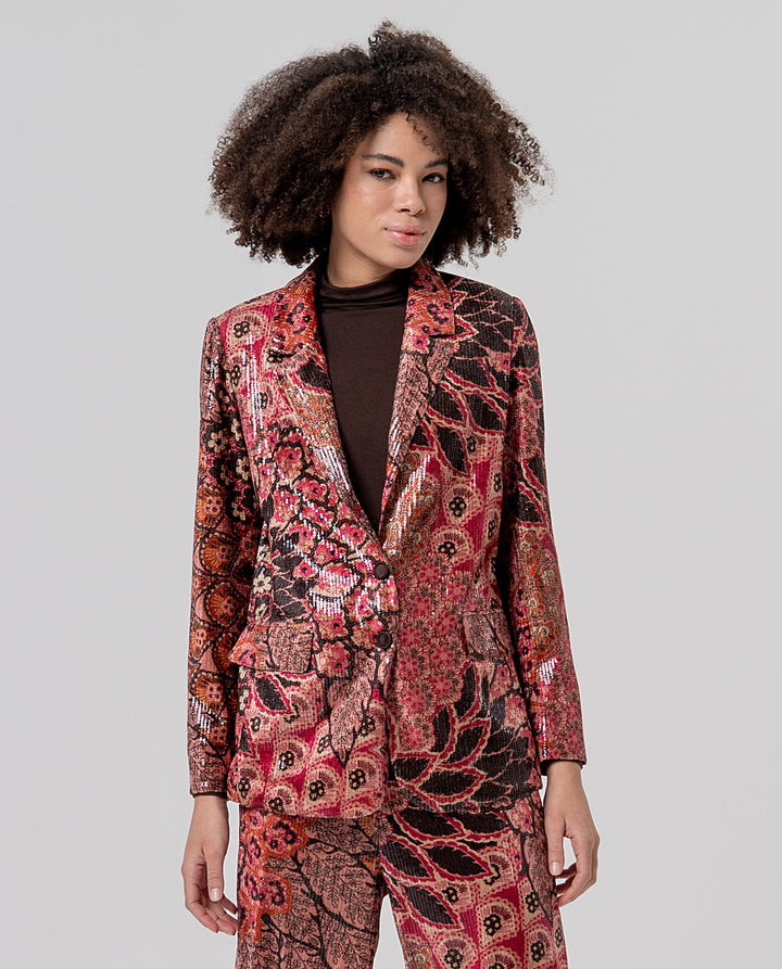 Veston à paillettes et imprimé floral