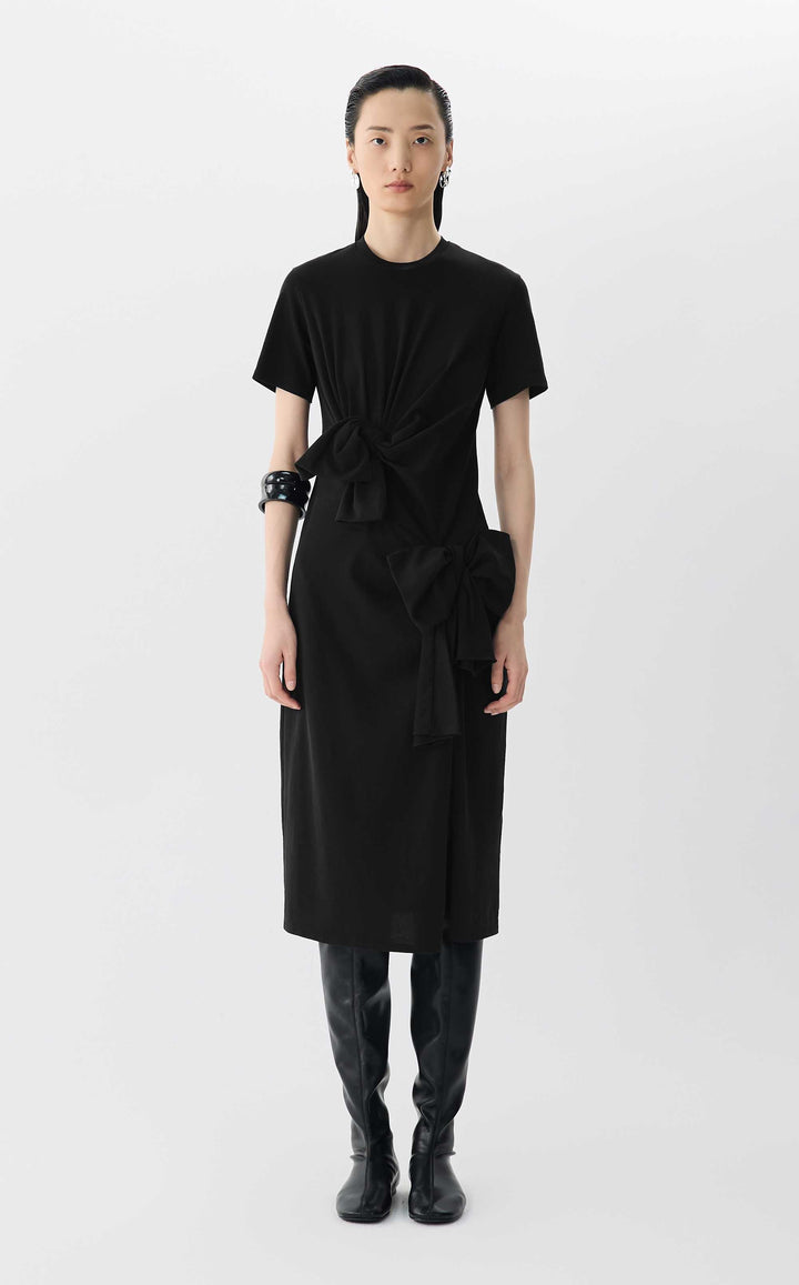 Robe midi à nœuds drapés