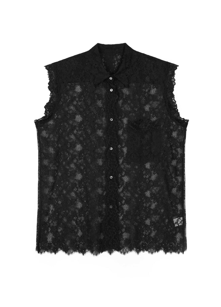 Blouse longue sans manches en dentelle raffinée