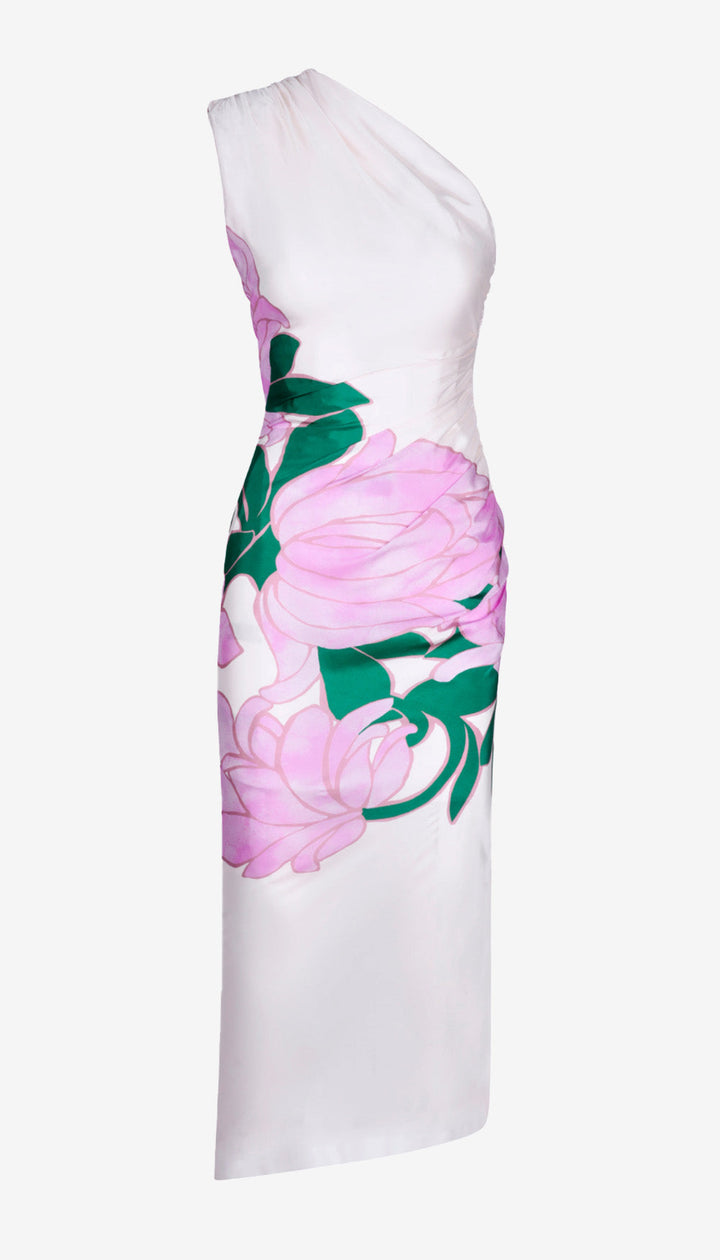 Robe midi asymétrique à épaule nue avec imprimé floral