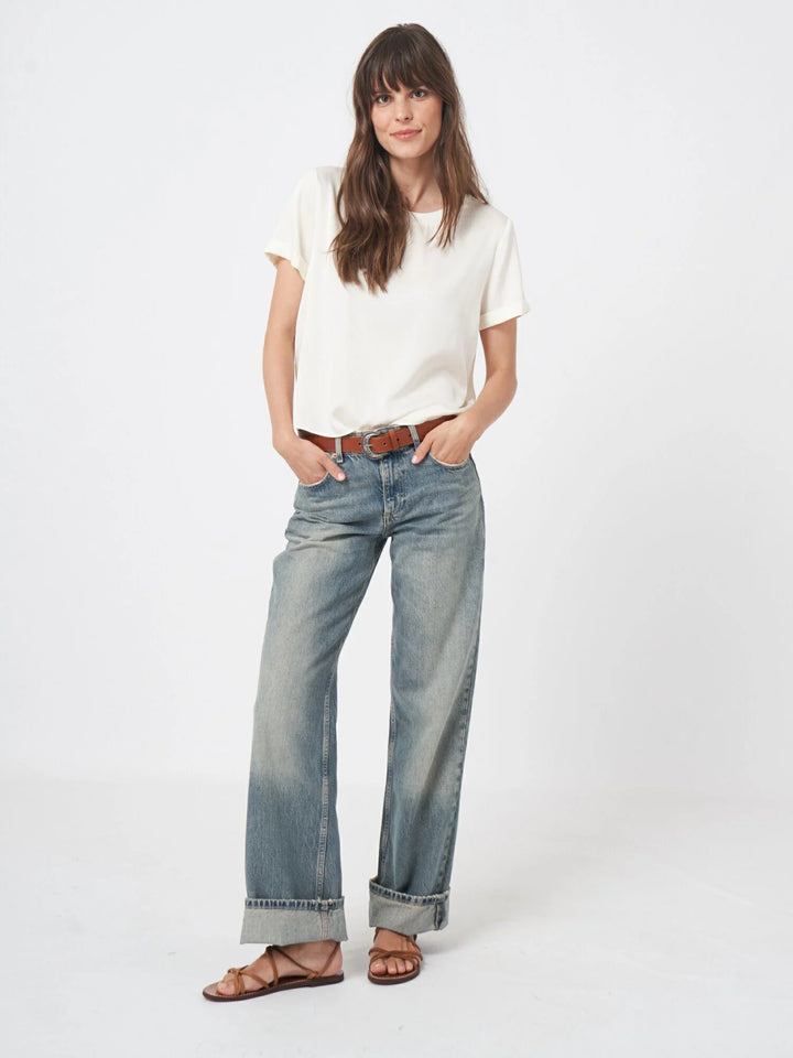 Blouse en satin de soie à col rond