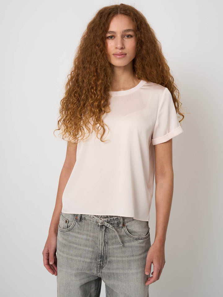 Blouse en satin de soie à col rond
