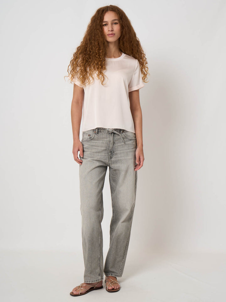 Blouse en satin de soie à col rond