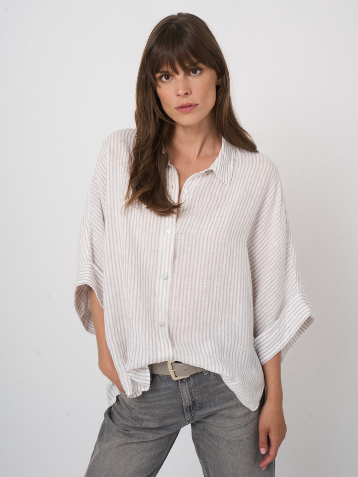 Chemise Lin ample à rayures et manches larges