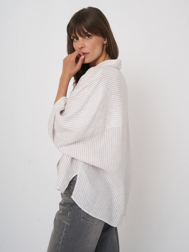 Chemise Lin ample à rayures et manches larges