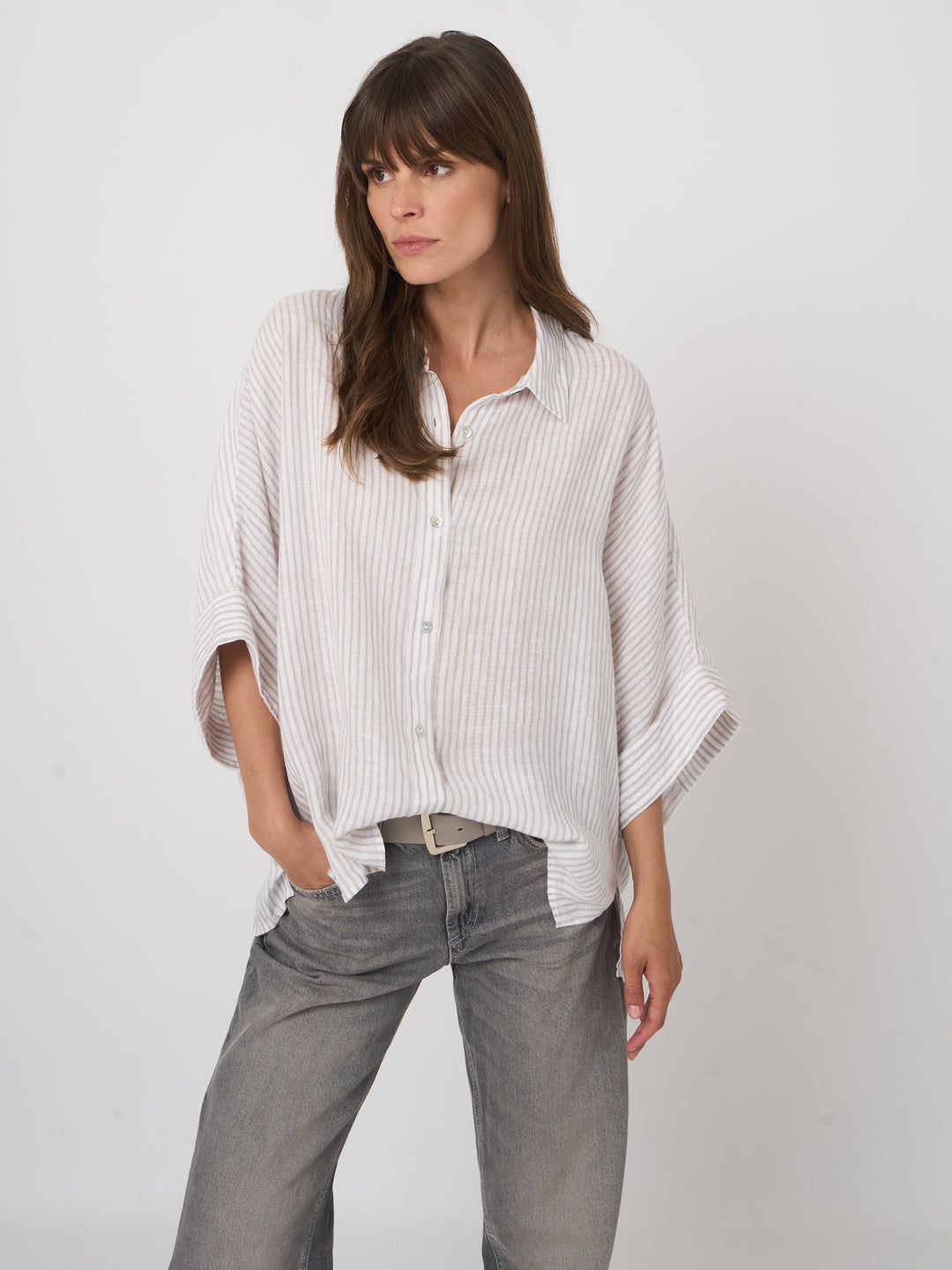Chemise Lin ample à rayures et manches larges