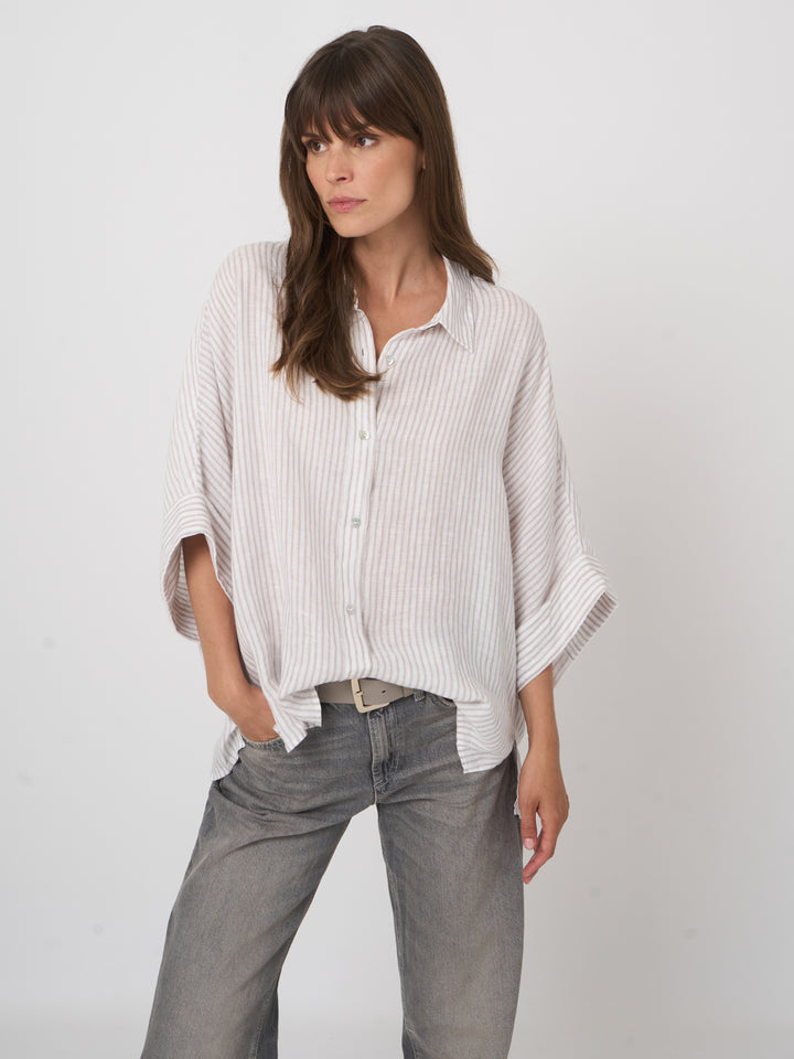 Chemise Lin ample à rayures et manches larges