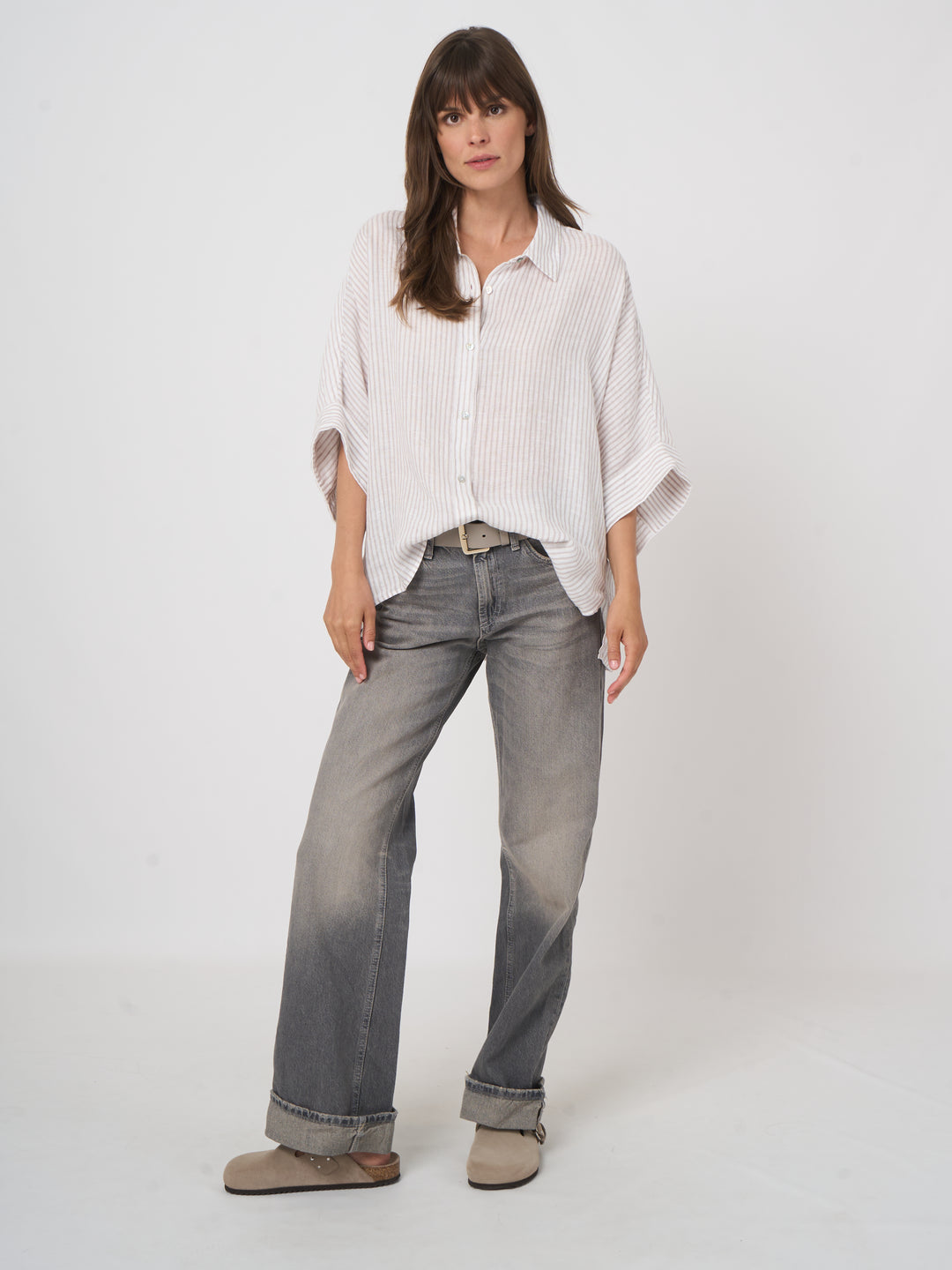 Chemise Lin ample à rayures et manches larges