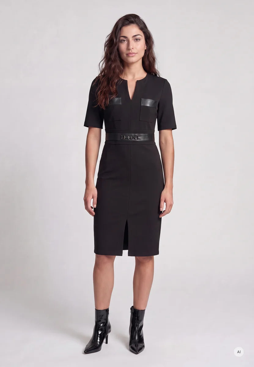 Robe midi ajustée à détails contrastants
