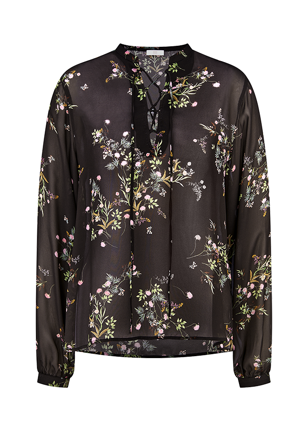 Blouse fleurie vaporeuse à col lacé