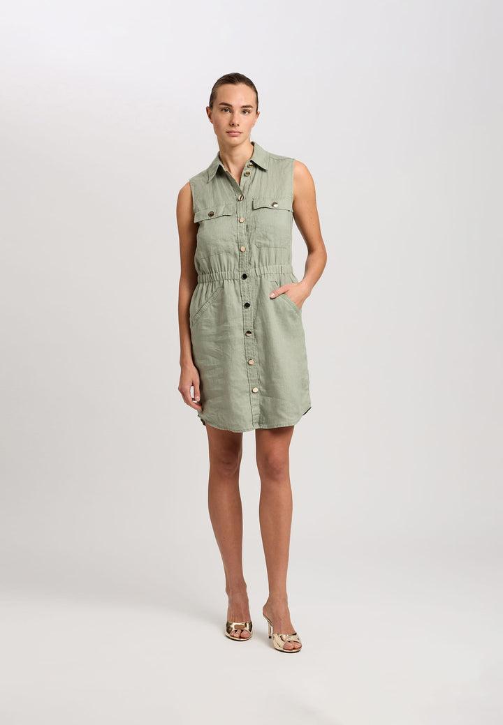 Robe chemise courte en lin sans manches