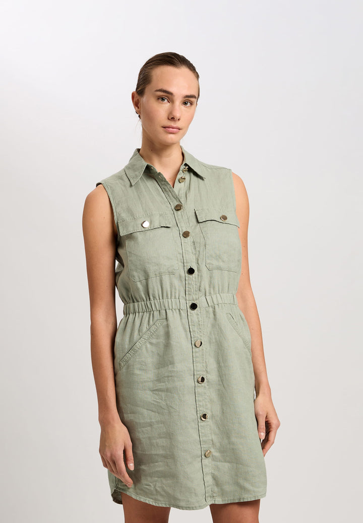 Robe chemise courte en lin sans manches