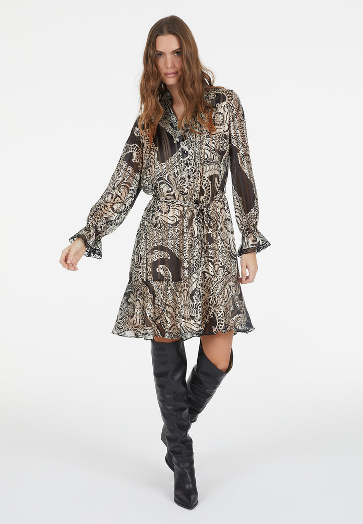 Robe courte avec imprimé paisley et détails en dentelle