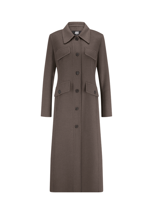 Manteau long en laine à poches à rabat