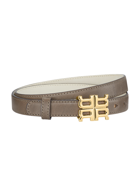 Ceinture fine en cuir à boucle logo dorée