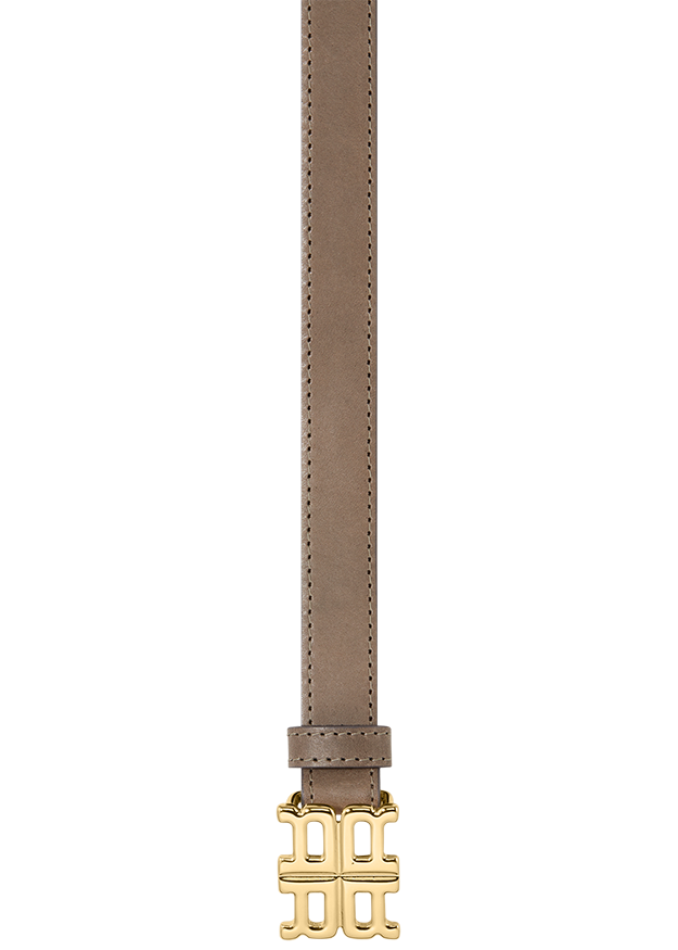 Ceinture fine en cuir à boucle logo dorée