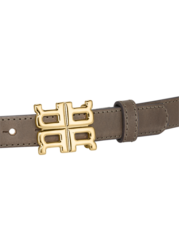 Ceinture fine en cuir à boucle logo dorée