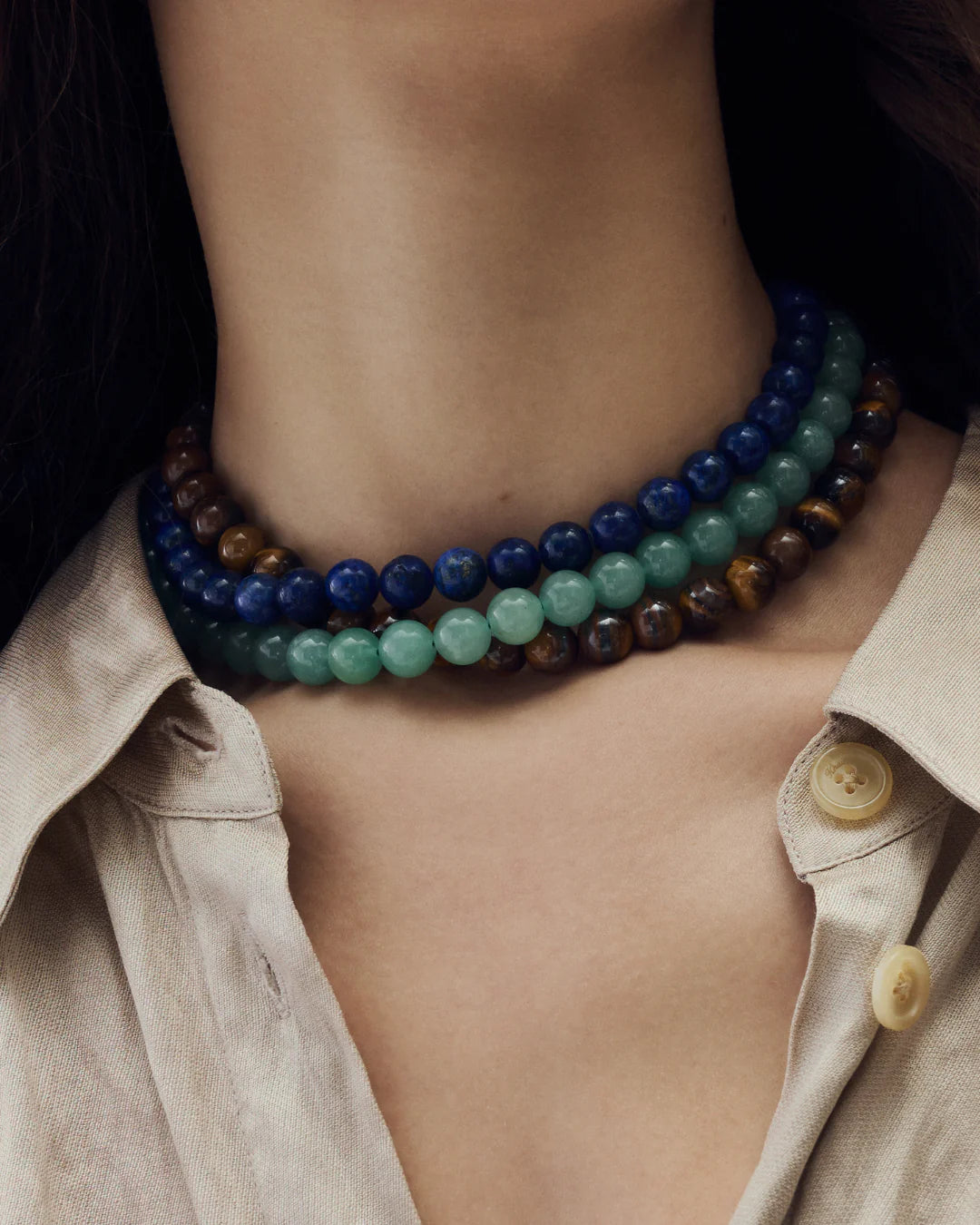 Collier ras-du-cou en perles de pierre d’aventurine