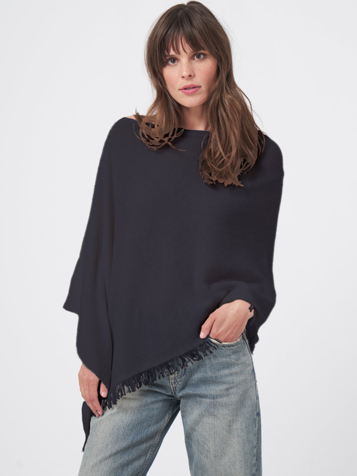 Poncho asymétrique en cachemire biologique à franges