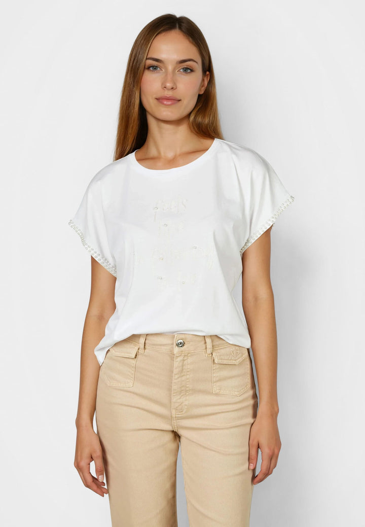 T-shirt à col rond avec broderie de perles
