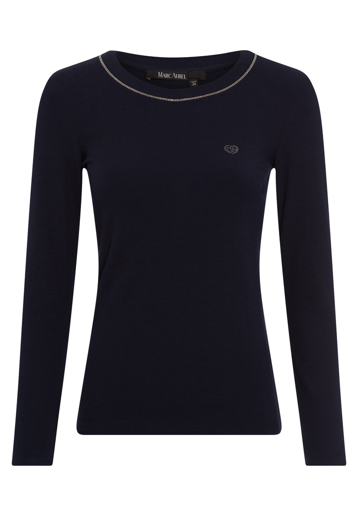 T-shirt côtelé avec détails brillants à manches longues