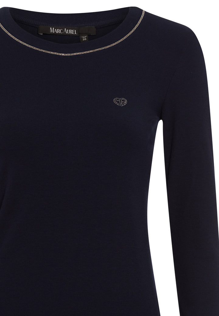 T-shirt côtelé avec détails brillants à manches longues