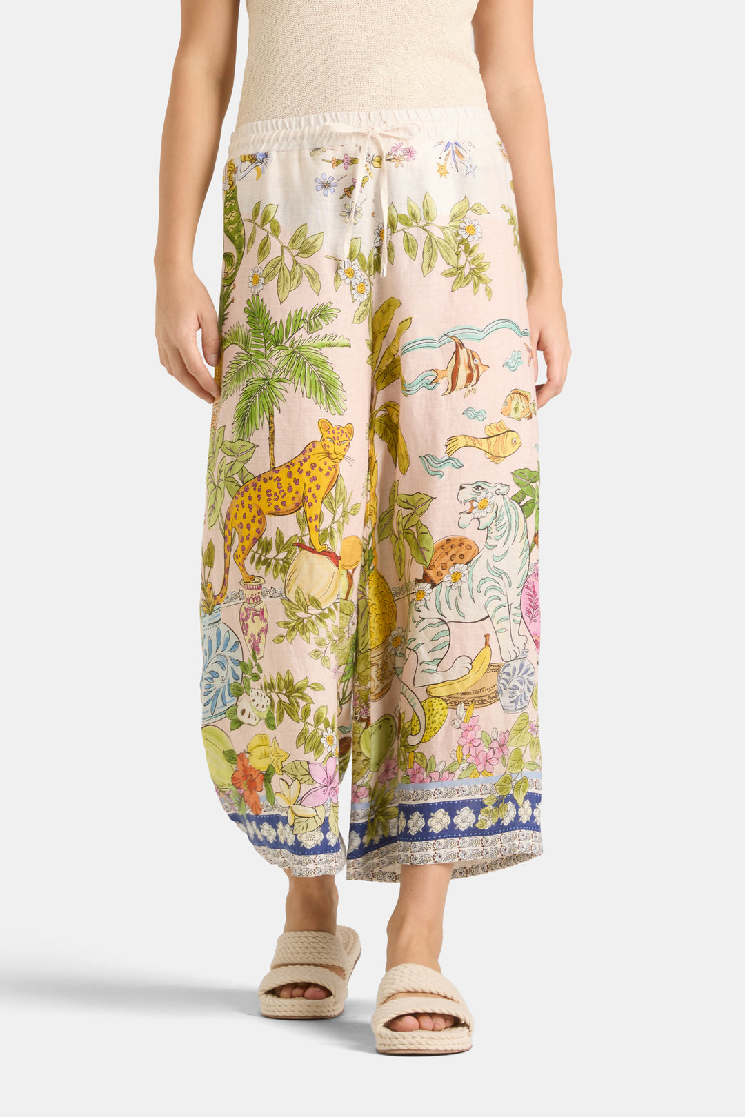 Pantalon large Candice Plain à imprimé jungle