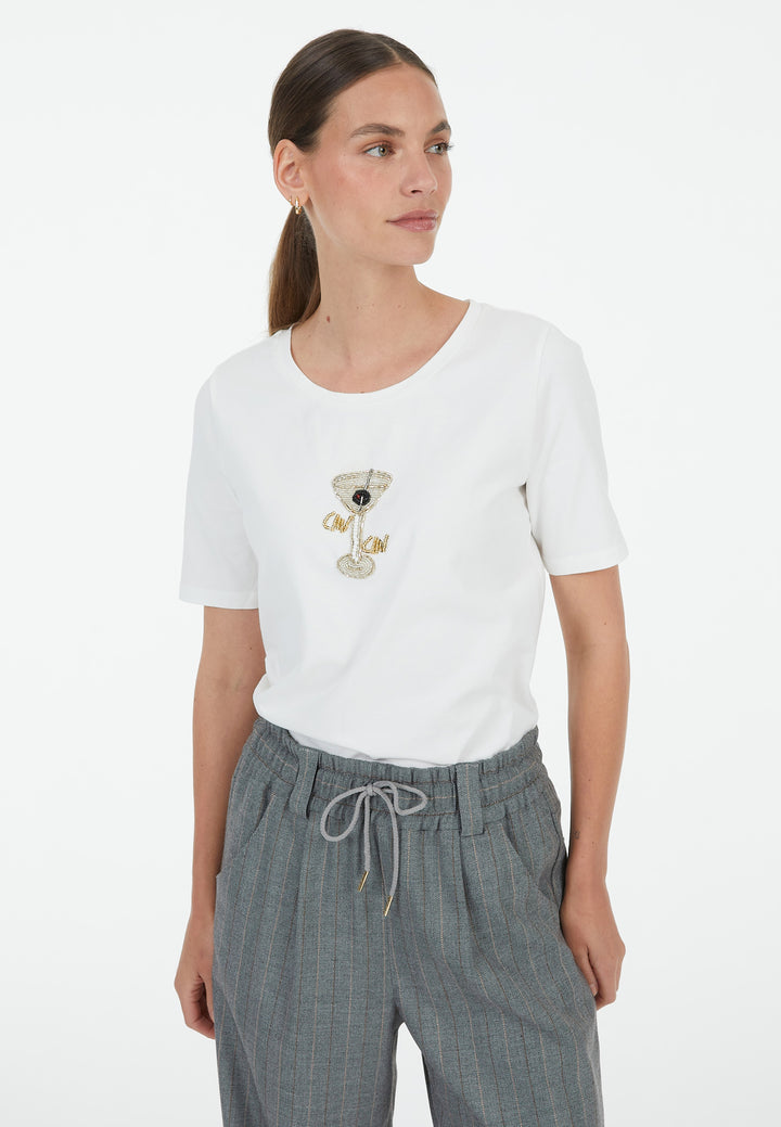 T-shirt avec perles et motif cocktail