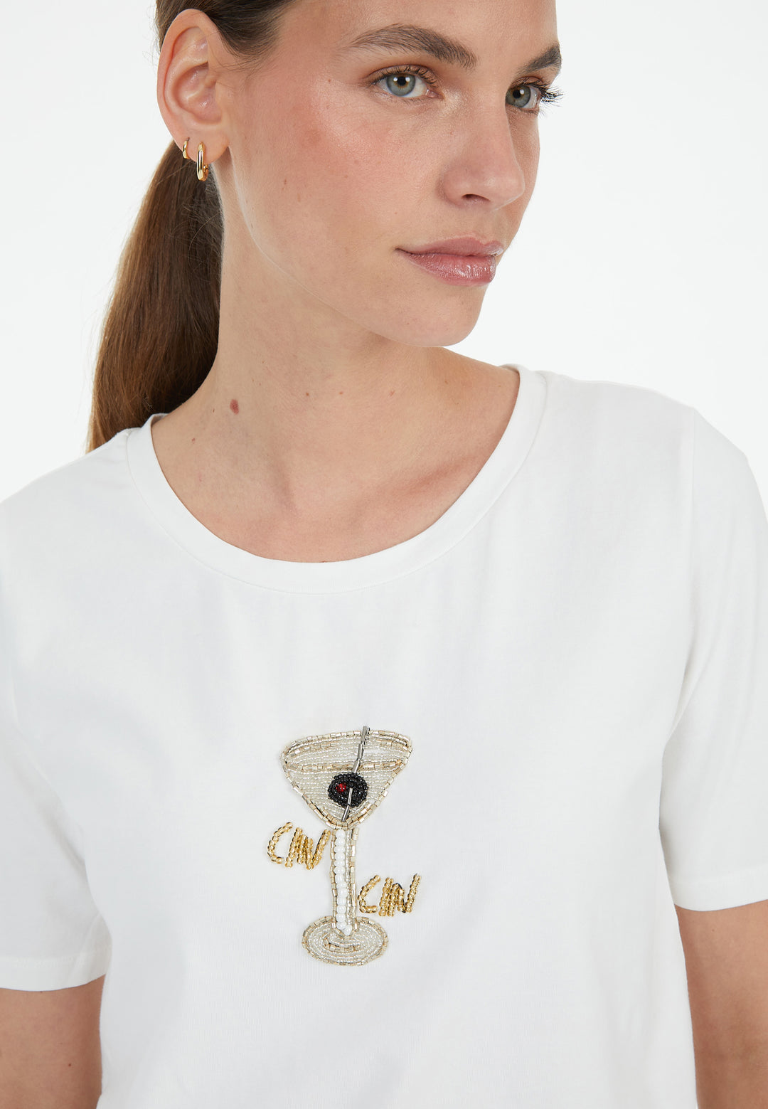 T-shirt avec perles et motif cocktail