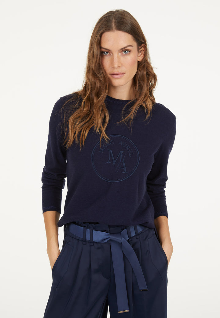 Pull avec logo brodé et bandes en lurex