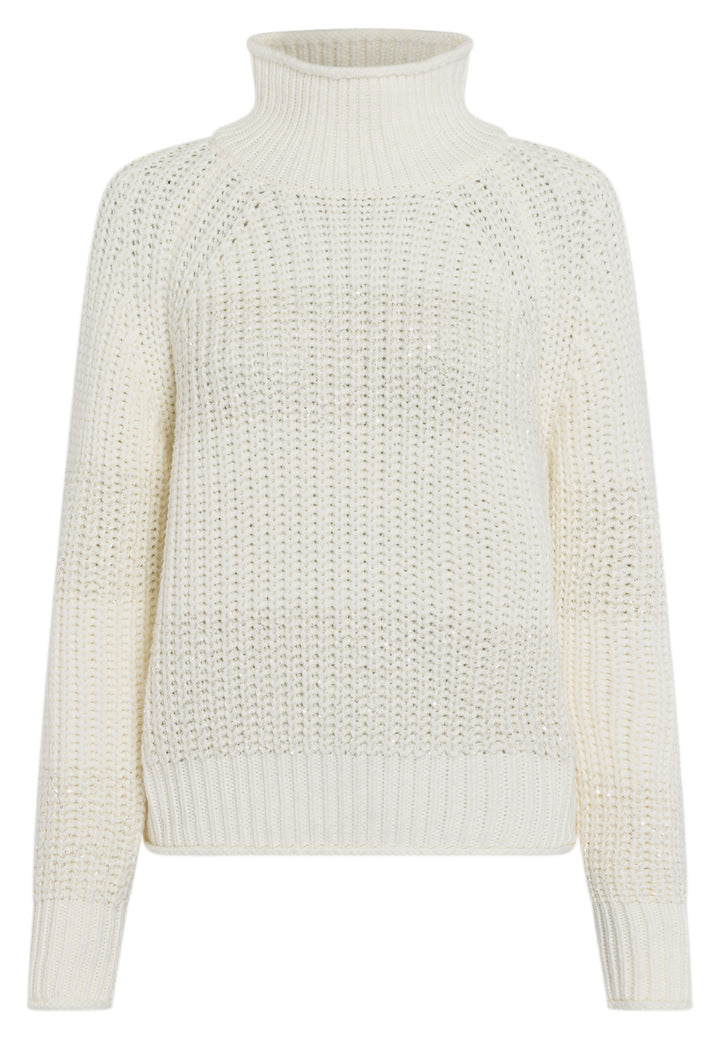 Pull côtelé avec paillettes et col montant